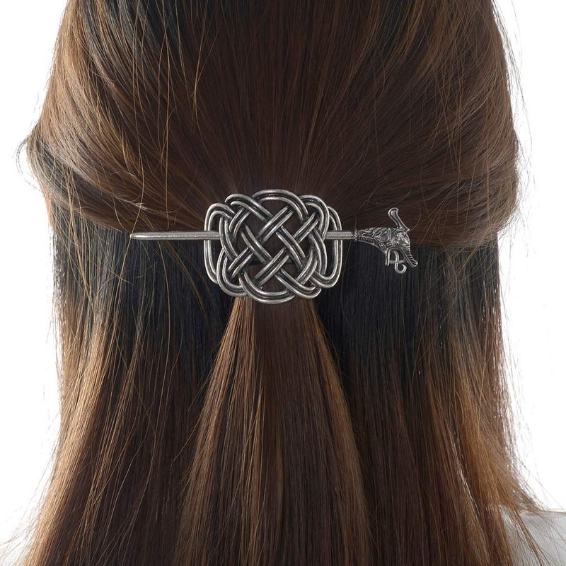 LQQQL Viking Celtic Hair Clips Hairpins- Viking Hair Accessories Celtic Knot Hair Pins Antique Silver Hair Sticks Irish Hair Decor Accessories for Long Hair Jewelry Braids Hair Slide Clip - Image 5